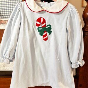 ZUCCINI KIDS LIGHT BLUE KNIT CANDY CANE CHRISTMAS LOUISA DRESS